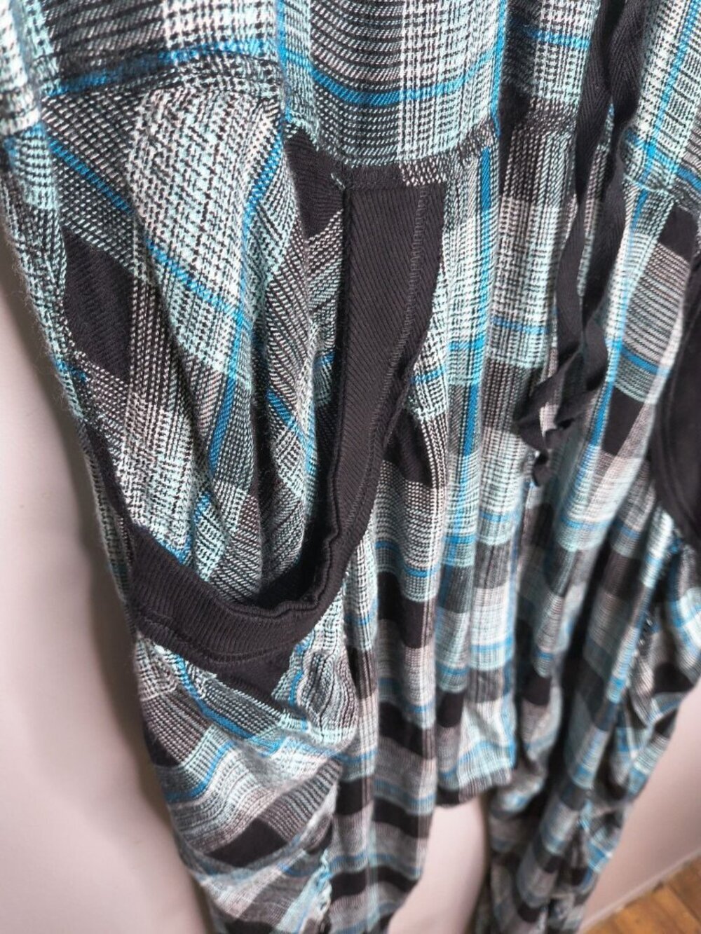 Falling For Flannel Free People Greenish Blue Checkered Romper Size M Oversized - Picture 4 of 15